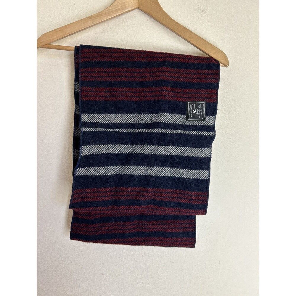 Faribault Mill Infinity scarf 100% virgin wool Stripe Blue Red Winter Holiday